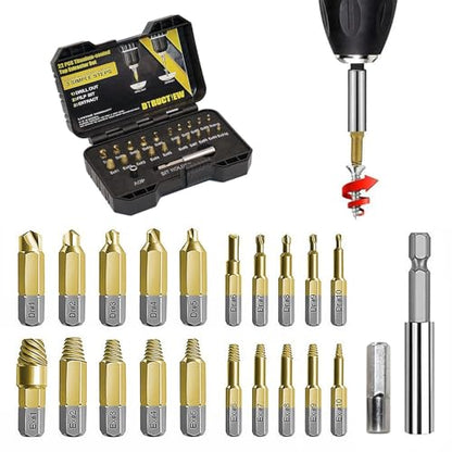 22PCS Titanium Damaged Screw Extractor Set, HSS 4341 Screw Extractor Kit, Easy Out Stripped Screw Extractor of Rusty & Broken with Magnetic Extension Bit Holder & Socket Adapter - size: 22 Pieces