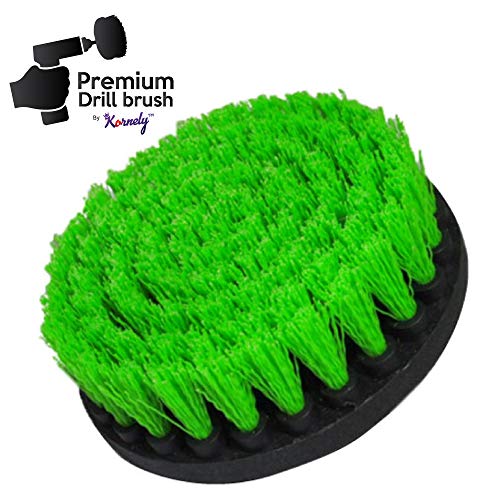 Premium Drill Brush Professional – Medium-Stiff 5 in Green Set of 3 | Scratch-Free Kitchen Cleaning Brush for Ovens, Hobs, Worktops, Floor Tiles, Linoleum and Greasy Cookware - color: Green