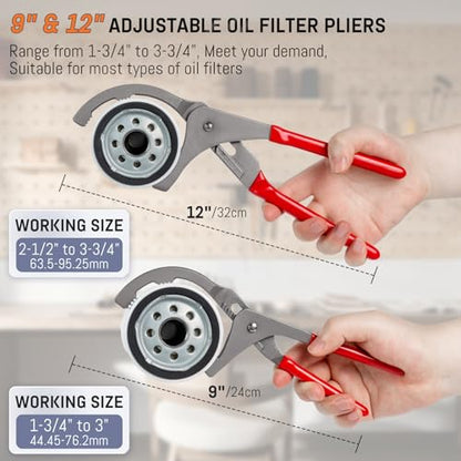 8-Piece Oil Filter Wrench Set, Oil Filter Removal Tool Cover 2-3/4" to 5-1/4", 9" & 12" Adjustable Oil Filter Pliers, Universal 3-Jaw Fuel Filter Wrench & Adapter for Car, Truck, Motorcycle - style: 8-Piece Universal Oil Filter Wrench Set