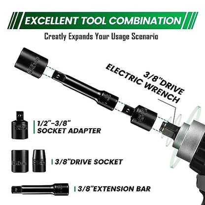 Steel Vision 35-Piece Impact Socket Set, 3/8" & 1/2" Drive Shallow SAE/Metric, 6-Point CR-V Steel Sockets with Adapter, 3" Extensions & Storage Case - size: 3/8"&1/2""_SAE&Metric_35pc