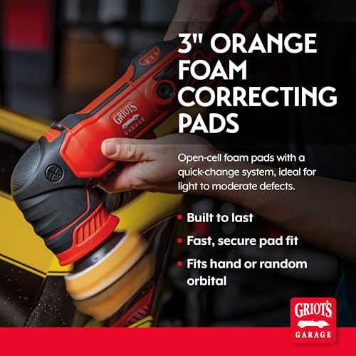 Griot's Garage Orange Foam Correcting Pads for Car Polishing and Detailing, Removes Light to Moderate Paint Defects, Durable, Machine-Washable, 11241, 3", Set of 3 (Pack of 12) - size: 3" Pads (Set of 3) (Pack of 12)