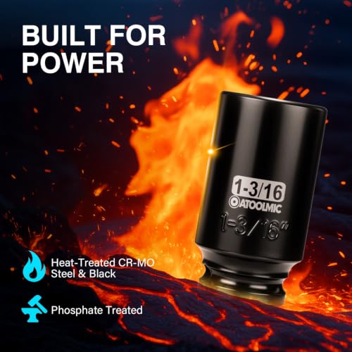 1/2" Drive x 1-3/16 Inch Deep 6PT CR-MO Impact Socket for Removing Axle nut | SAE Socket,6-Point Radius Corner Design,Two Size Markings,Square Chamfered Opening,For Removal of Axle Nut - size: 1-3/16 Inch, style: 1/2" Drive Deep Socket