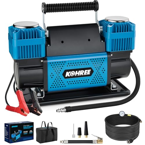 Kohree 12V Dual Cylinder Air Compressor, 12.35 ft³/Min Fast Tire Inflator, Portable Heavy Duty Tire Pump with Max 150 PSI for Offroad Truck, RV, 4x4 Vehicles - style: Basic-Dual Cylinder