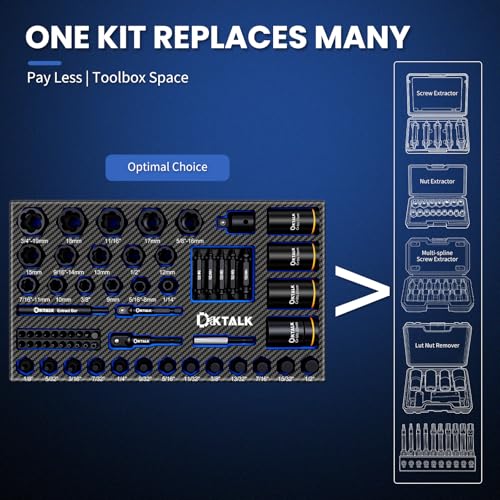 63PCS Impact Bolt Extractor Kit, Bolt & Nut Remover Tool, Easy Out Screw Extractor Set for Stripped/Damaged Screws, Bolts, Lug Nuts - Includes Screwdriver Bits & Adapters