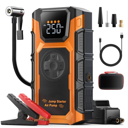 Jump Starter with Air Compressor, 6000A Car Battery Charger Power Jump Box Start 12V Vehicles(Up to 9.0L Gas&7.5L Diesel Engines) Portable Car Booster Jumper Pack Combo150 PSI Tire Inflator