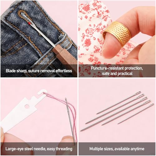 Zarique 42 Pack Sewing Tool Set with Steel Needles, Thread, Thimbles & More - Complete Portable Hand Repair Tool Set for DIY Crafting, Embroidery & Quick Fixes