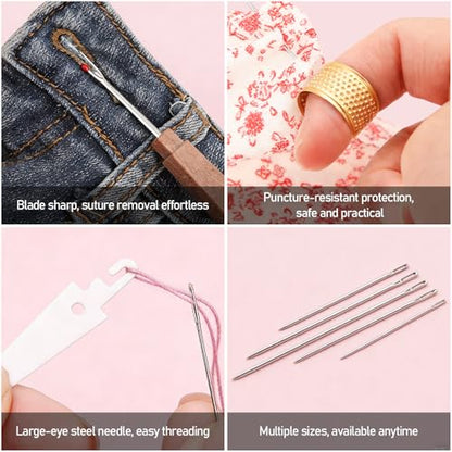 Zarique 42 Pack Sewing Tool Set with Steel Needles, Thread, Thimbles & More - Complete Portable Hand Repair Tool Set for DIY Crafting, Embroidery & Quick Fixes