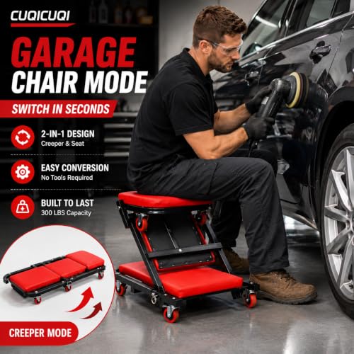 Automotive Creeper, 36 Inch Z-Shaped Garage Creeper, Low Profile Mechanic Creeper Seat with 300 lbs Capacity, 360° Swivel Casters for Car Repair, Garage and Workshop