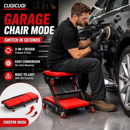 Automotive Creeper, 36 Inch Z-Shaped Garage Creeper, Low Profile Mechanic Creeper Seat with 300 lbs Capacity, 360° Swivel Casters for Car Repair, Garage and Workshop