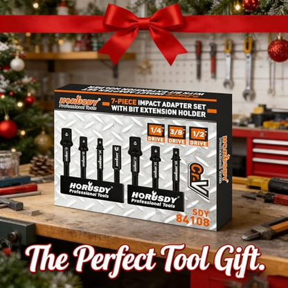 7-Piece High Torque Impact Socket Adapter & Magnetic Bit Holder Set, 1/4" Hex Shank Drill Socket Adapter to 1/2" 3/8" 1/4" Drive, Magnetic Bit Holder for Impact Driver & Drill, With Organizer Rack - style: 7-PCS + Magnetic Bit Holder