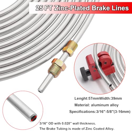 Tnisesm 3/16Inch Brake Line kit Include Zinc-Plated Brake Lines with Fitting (16Pcs Fittings,2Pcs Unions+4Pcs Nut) Brake line Bender Single Flare Tool,Cutter 3/16Inch Brake line kit - style: 3/16 Silver Brake Line Kit with Tube Bender