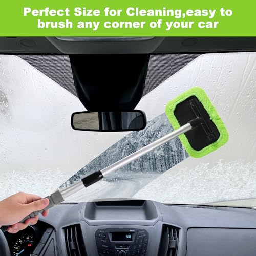 XINDELL Interior Windshield Cleaner Tool – Car Window Cleaning Tool 22inch Extendable Long Handle for Easy Cleaning, 9pcs Reusable Microfiber Pads, Streak-Free Interior & Exterior Auto Glass Cleaner - size: 22in