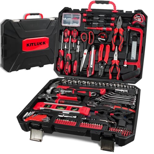 KITLUCK 228-piece Home Tool Kit, Household Hand Repair Tool Set for men, Portable Tool box Set with Tools (Screwdriver, Wrench, Plier, Socket, Harmer, Hex Key, Rule, Saw, Knife, etc.) for Home and Car - size: 228Pcs