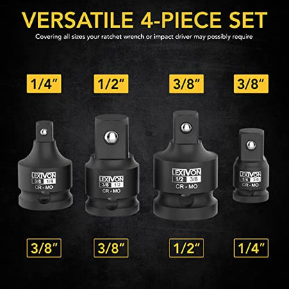 LEXIVON Impact Socket Adapter Combo Kit, 7-piece Increaser, Reducer & Extension Set | 1/4"-3/8"-1/2" Impact Driver Conversions, Active Rust Protection By Black-Phosphate Coating Treatment (LX-109) - style: 7-Piece Impact Adapter & Reducer Combo Set
