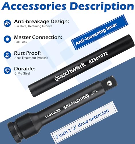 7Pc Half Size Lug Nut Socket Set 1/2” Drive Thin Wall Impact Flip Socket Set With Knockout Bar For Removal of Inflated, Damaged, Warped and Mangled Lug Nuts