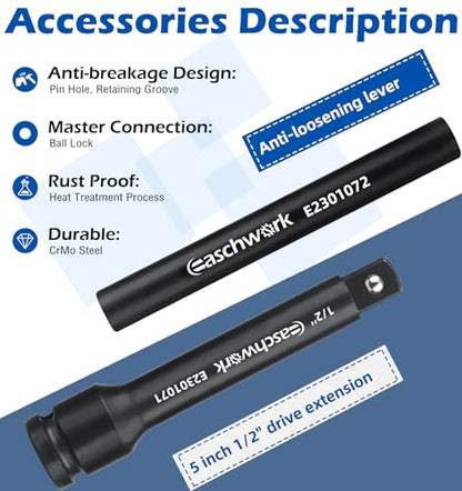 7Pc Half Size Lug Nut Socket Set 1/2” Drive Thin Wall Impact Flip Socket Set With Knockout Bar For Removal of Inflated, Damaged, Warped and Mangled Lug Nuts