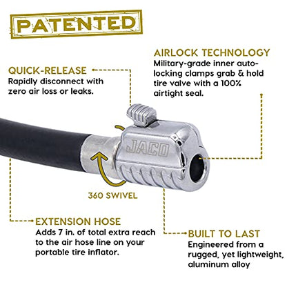 JACO Lightning S2X Quick-Connect Locking Tire Inflator Air Chuck Extension | Patented Lock-on Compressor Hose Attachment/Adapter (Open Flow) - style: Straight Head