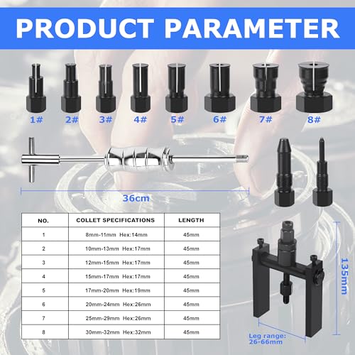 12 PCS Motorcycle Blind Hole Collet Bearing Puller Tool Kit, 8-32mm Motorcycle Wheel Bearing Removal Tool with Slide Hammer, Inner Internal Bearing Extractor Puller Kit