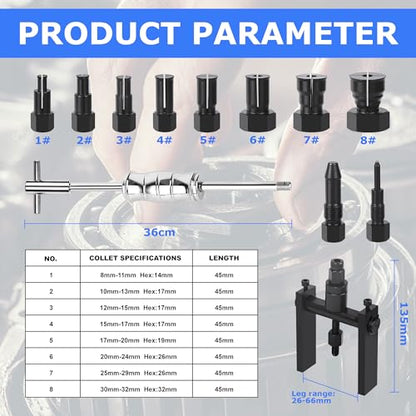 12 PCS Motorcycle Blind Hole Collet Bearing Puller Tool Kit, 8-32mm Motorcycle Wheel Bearing Removal Tool with Slide Hammer, Inner Internal Bearing Extractor Puller Kit