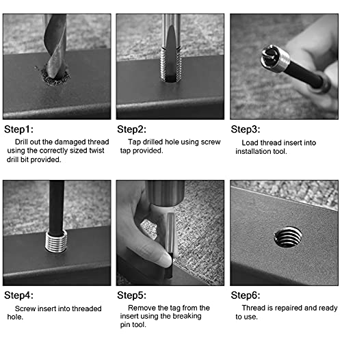 Thread Repair Kit, 261-Piece HSS Drill Helicoil Repair Kit SAE & Metric 1/4" 5/16" 3/8" 7/16" 1/2" M5 M6 M8 M10 M12 with HSS Drill Threaded Inserts Screw Tap Installation and Tang Break Tool