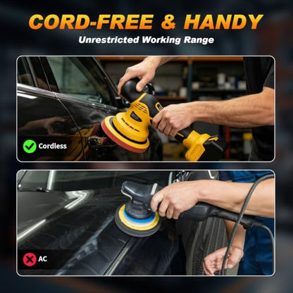 Cordless Car Buffer Polisher kit, 9 Speed Orbital Polisher, 6 Inch Compatible with DEWALT 20V Battery(No Battery),1800-7200RPM, for Car Boat Waxing/Scratch