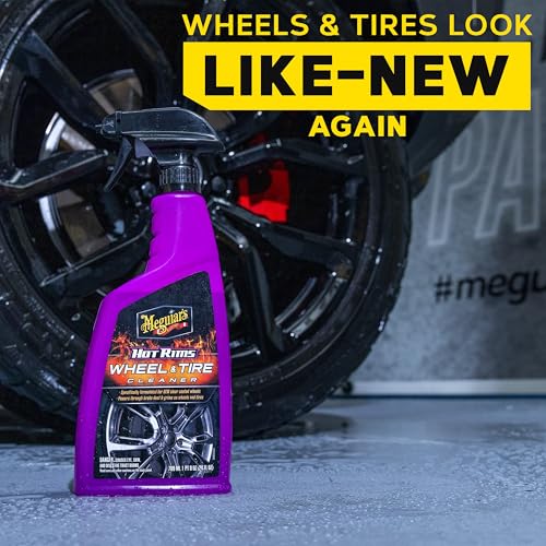 Meguiar's Hot Rims Wheel & Tire Cleaner, Tire Cleaner Spray, Powers Through Brake Dust And Road Grime; Use On Wheels Sidewalls On Cars, Trucks & Suvs For Tire Shine - 24 Oz Spray Bottle