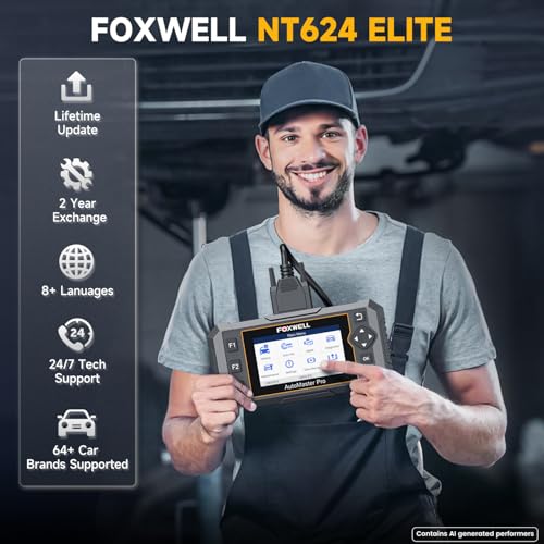 2026 FOXWELL NT624 Elite OBD2 Scanner, All-System 8 Resets Code Reader | Upgraded from NT614, ABS Bleeding, EPB, Oil, Battery Registration, SAS, Throttle, Injector & DPF Scan Tool for DIY Mechanics