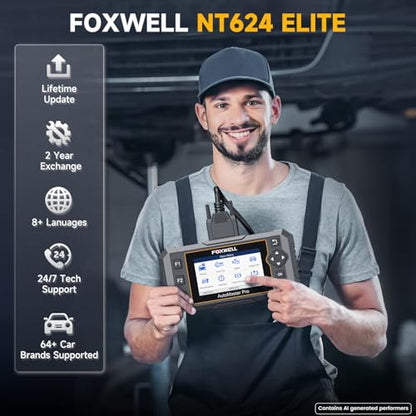 2026 FOXWELL NT624 Elite OBD2 Scanner, All-System 8 Resets Code Reader | Upgraded from NT614, ABS Bleeding, EPB, Oil, Battery Registration, SAS, Throttle, Injector & DPF Scan Tool for DIY Mechanics