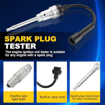 DASBET 9PCS Compression Tester Kit with Spark Plug Tester | Engine Compression Tester Petrol 0-20 Bar & 0-300 psi Car and Motorcycle Engine Testing Tools for Cylinder Pressure Gauge - color: Blue