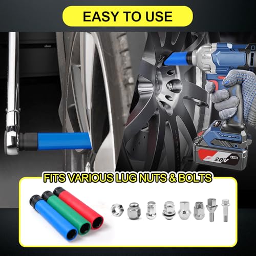 1/2"Drive Impact Lug Nut Socket Set, 3PC 17/19/21mm Thin Wall | Extra Long 6" Non-Marring Thin Wall Wheel Nut Sockets - Metric Deep Sockets for Safe Tire & Rim Protection - size: 3PCS-Metric(17/19/21mm)