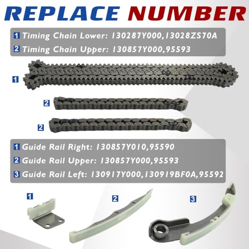 3.5L Engine VQ35DE Timing Chain Kit Replace OE#130707Y016, 130707Y011, 130707Y000 | Fit For 3.5L V6 DOHC 24v Nissan Maxima 2002-2008/ 350Z 2003-2007/ Altima 2002-2006/ Quest 2004-2009/Murano 350Z 2003-2007 - size: Timing Chain Kit 3.5L