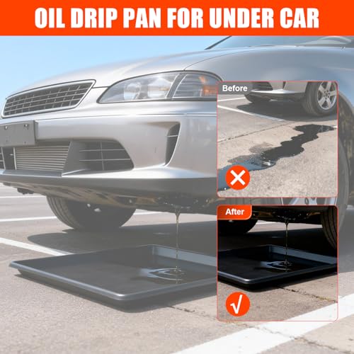 3-Pack Oil Drip Pan, 35.4" x 24" for Cars | Includes 3 absorbent foam mats. Leak-proof funnel spout. HDPE plastic. For oil changes, engine work, pets & appliance repair.