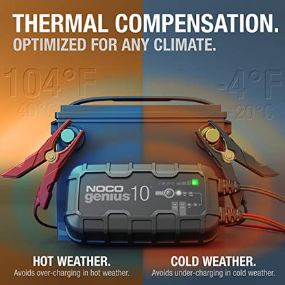 NOCO GENIUS10: 10A 6V/12V Smart Battery Charger – Automatic Maintainer, Trickle Charger & Desulfator with Overcharge Protection & Temperature Compensation – for Lead-Acid & Lithium Batteries - size: 10A