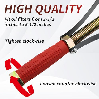 Heavy Duty Oil Filter Wrench Adjustable 9-15cm, 1-Pack Extra Large Truck Oil Filter Removal Tool Compatible with Semi Trucks, Tractors, Excavators