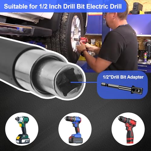 1/2" Offset Extension Wrench Impact for Electric Drills,ratchet extension includes with 1/2" 3/8" 1/4" Square Drive Adapters,Impact Ratchet Extender for Tight Spaces