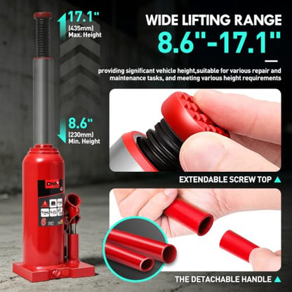 DNA Motoring 6 Tons / 12000 lbs Lifting Automotive Welded Hydraulic Bottle Jack for Car SUV Pickup Truck, Auto Repair, with Manual Handle & Carrying Storage Case, Red - color: red, style: 6 ton