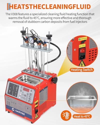 Garvee Fuel Injector Cleaner Tester 4-Cylinder, 14 Test Modes 12V, Ultrasonic for GDI/Piezo/Motorcycle Injectors, 0-10 bar, 0.1-25ms, Resistance, Leakage, Auto, On-Vehicle Cleaning, Digital Display - size: 4-Cylinder Model， 3-in-1