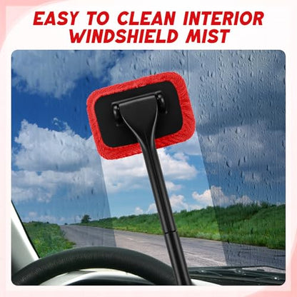 FoldTier 8 Pcs Car Windshield Cleaner Tool Kit with Removable Handle, Microfiber Towel Pads, Brush, Empty Spray Bottle for Auto Glass Wiper Suvs Rvs & Home Windows(Red) - color: Red