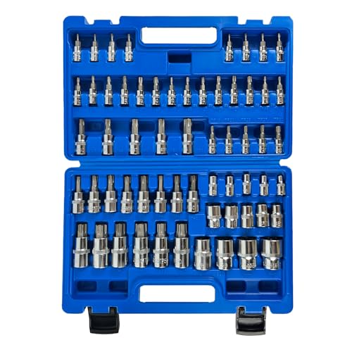SUNHZMCKP 60PCS Master Torx Socket and External Torx Plus Security Star Bit | 1/4", 3/8", 1/2" Drive Socket Bit, Female E Sockets E4-E24, Star Socket Bits T6-T70, TT6-TT70, TP8-TP60, CR-V&S2 Alloy Steel - color: 60 Piece Torx Bit Socket Set