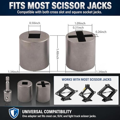 Universal Jack Socket Adapter for Hand Drill, Scissor Jack Drill Adapter for Car, with a 1/2 in Socket Adapter Bit