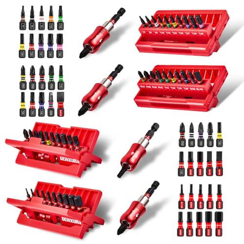 Geinxurn 44Pieces Impact Screwdriver Bits Set, Magnetic S2 Steel 1” Phillips/Square/Torx/Slotted/Pozi/Hex Insert Bits Tips,Impact Bit Holder with Rotating Storage Box Case - style: 44pcs-A
