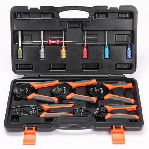 iCrimp DC01 12 PCS Deutsch Weather Pack Crimper Kit DT DTM DTP | Compatible with size 12, 16, 20 solid Deutsch contacts and 24-14 AWG wire, with closed & open barrel crimpers & pin removers