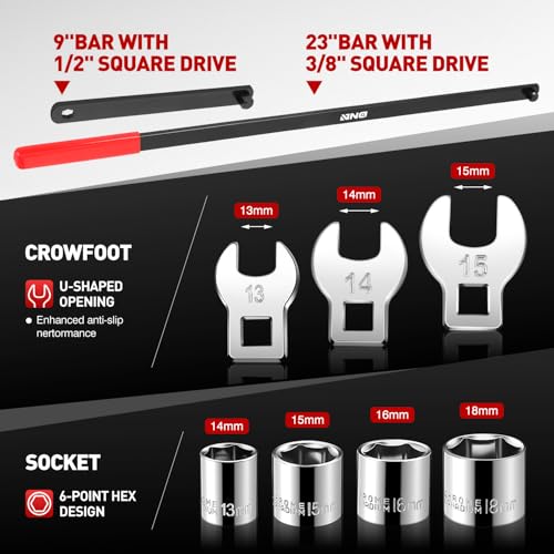 DNA MOTORING 9pcs Serpentine Belt Tool Set, Belt Tensioner Wrench Set for Install and Remove Serpentine Belts, W/Case, Automotive Maintenance, TOOLS-00538 - style: 9pc Serpentine Belt Set