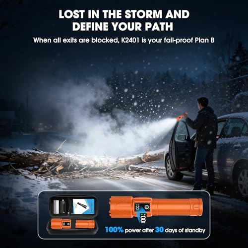 Rechargeable Tactical Flashlights 2000 High Lumens - 5000mAh Super Bright LED Powerful Flash Light, Waterproof Handheld USB C Flashlight for Home,Car,Camping,Emergencies,5 Modes,Zoomable (1, Orange) - color: Orange