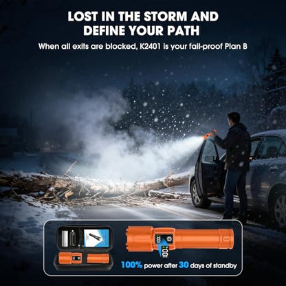 Rechargeable Tactical Flashlights 2000 High Lumens - 5000mAh Super Bright LED Powerful Flash Light, Waterproof Handheld USB C Flashlight for Home,Car,Camping,Emergencies,5 Modes,Zoomable (1, Orange) - color: Orange