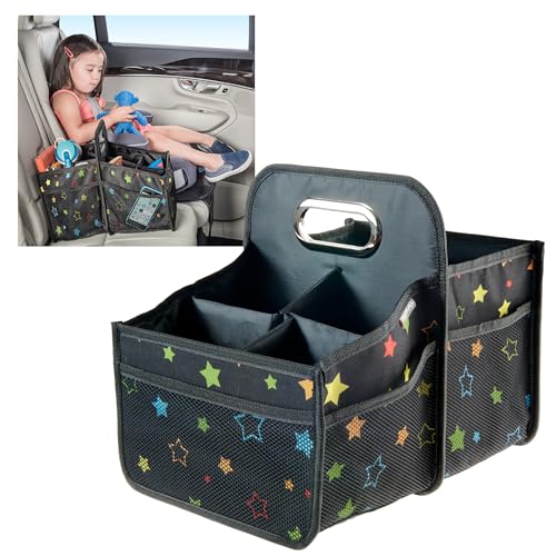 High Road Car Seat Caddy Organizer with Cup Holders - Middle Seat Car Organizer for Kids or Passenger Seat Organizer for Drivers - Portable Car Storage Bin with Easy Carry Handle (Starry Night) - color: Starry Night
