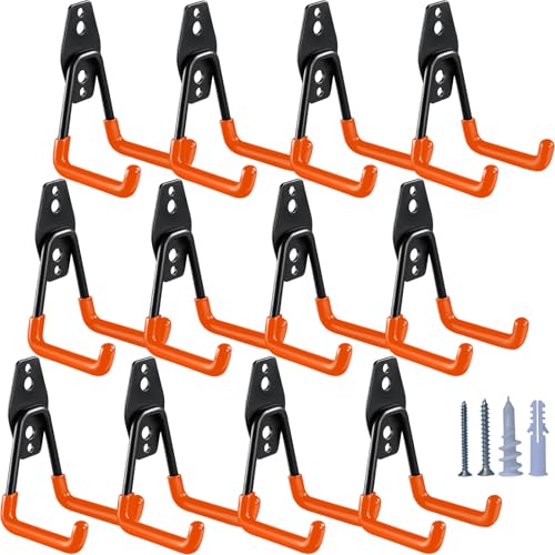 HUPBIPY Heavy Duty Garage Hooks 12 Pack, 2.8 inch Small U Shaped Hanger, Wall Mounted Storage System, Power and Garden Tool Organizer, for Hanging Ladders, Hose, Bulk Items and More - color: Orange, size: 12 Pack 2.8inch U Hook