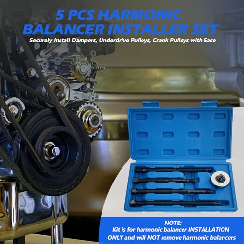 5Pcs Harmonic Balancer Installer Set, Extra Long Crank Pulley Damper Installation Tool for V8 and V6 Engines, Compatible with Dodge Chrysler Ford GM