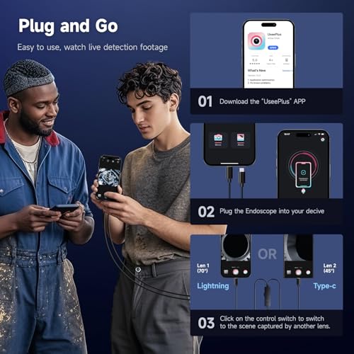 Endoscope Camera with Light, Dual-Lens 1920P HD Borescope with 8+1 Adjustable LED Lights, IP67 Waterproof Inspection Camera 16.5FT Semi-Rigid Snake Camera for iOS & Android (2 Interface) - style: 2-interface