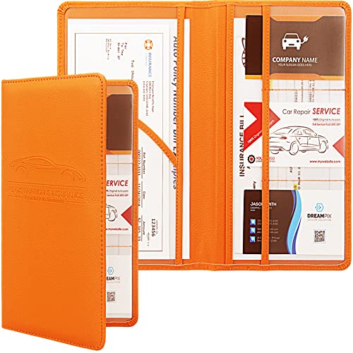 Car Registration and Insurance Holder, Premium Leather Insurance and Registration Holder,vehicle Glove Box Car Organizer, with Magnetic Shut for Cards, Driver License (Orange) - color: 09-Orange